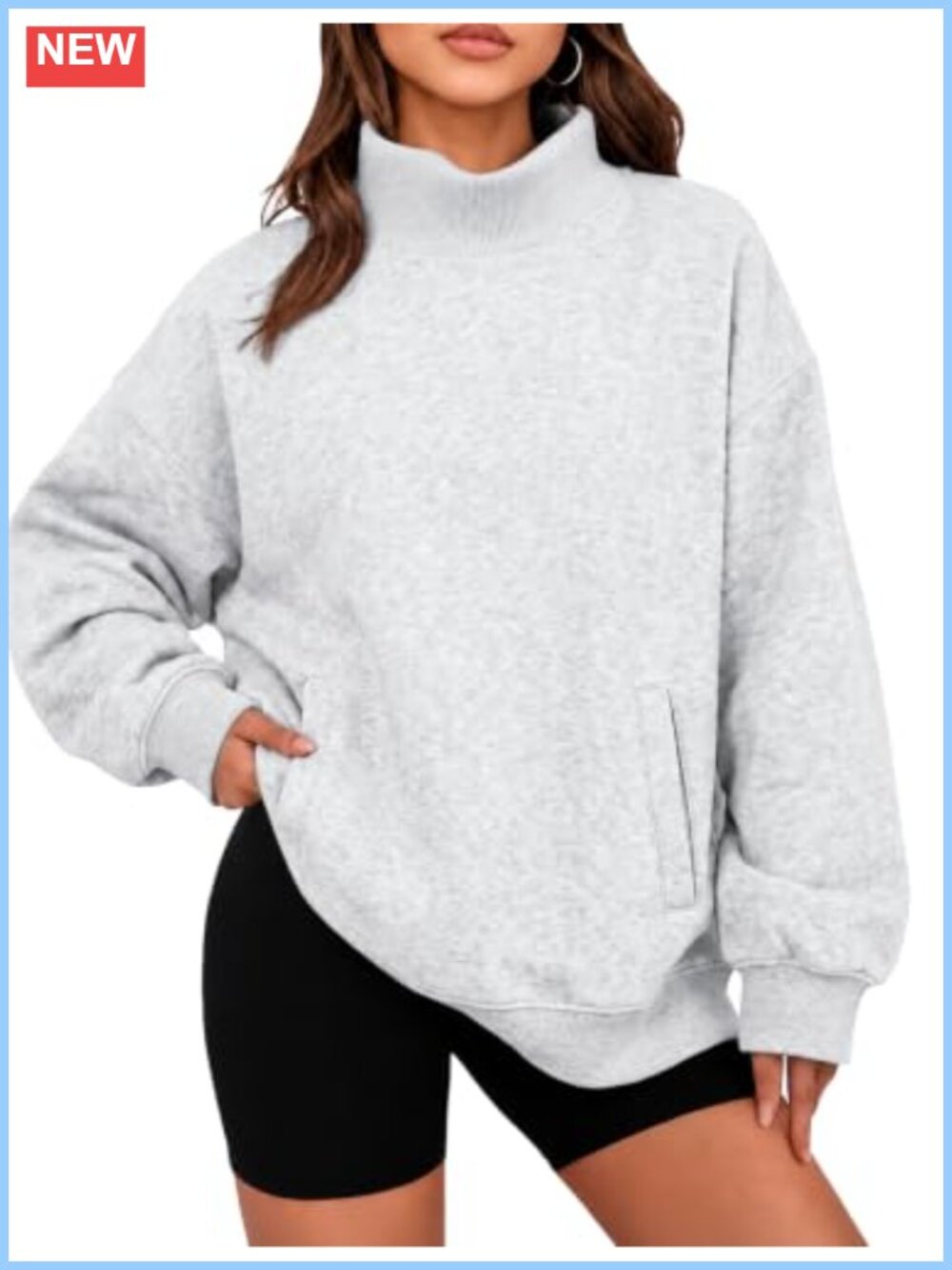 Women's Mock Neck Fleece Sweatshirt Oversized Pullover with Pockets